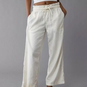 Wide Leg Drawstring Linen-Blend Pants